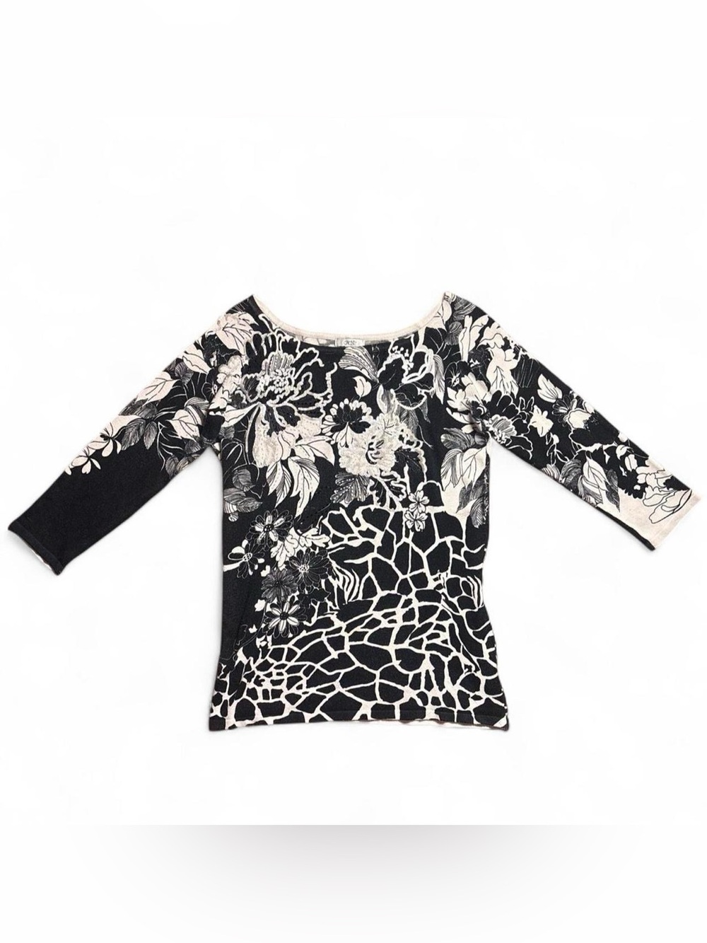 Vintage/ Y2K Black & White Patterned Beaded Top by Cache Size Medium